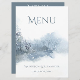 Hochzeitsfeiern mit blauen und weißen Wasserfarben Menükarte