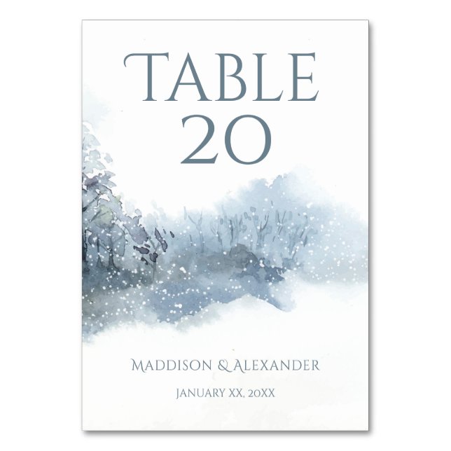 Hochzeitsfeiern mit blauen und weißen Wasserfarben Tischnummer (Vorderseite)