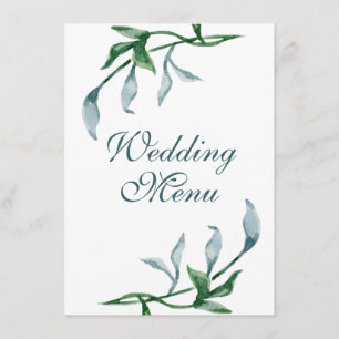 Hochzeitsfeiern mit blaugrüner Blütenblume in Blät Menükarte