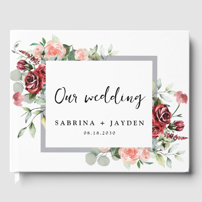 Hochzeitsfeiern mit Blütenpfirsich und Korallenblu Gästebuch (Vorderseite)