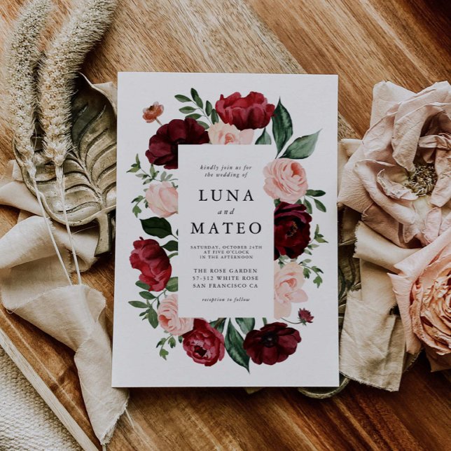 Hochzeitsfeiern mit Burgund und Blush-Foto Einladung (Von Creator hochgeladen)