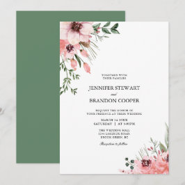 Hochzeitsfeiern mit Korallen und Grüner Wasserfarb Einladung