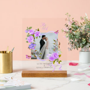Hochzeitsfeiern mit lila Rose-Multigram-Foto Acrylschild