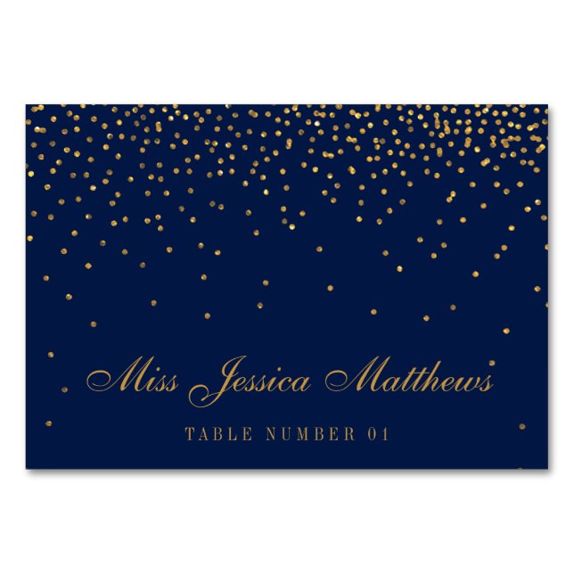 Hochzeitsfeiern mit Navy Blue & Glam Gold Confetti Tischnummer (Vorderseite)