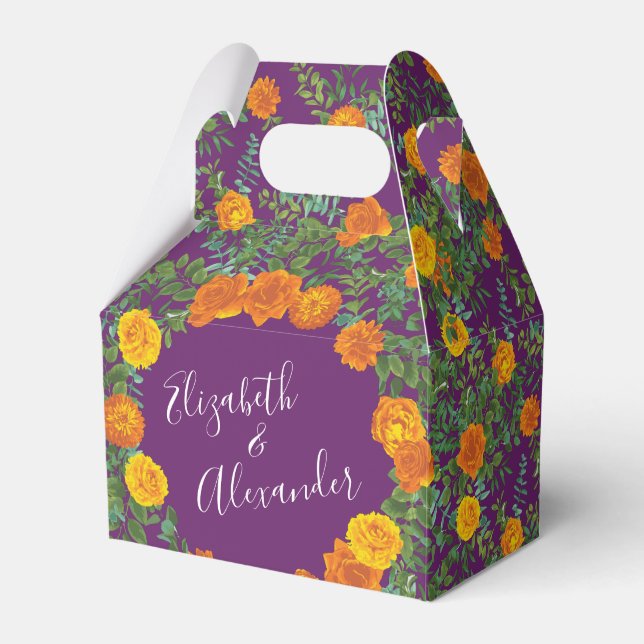 Hochzeitsfeiern mit Orangen und Lila Pflaumenblätt Geschenkschachtel (Vorderseite)