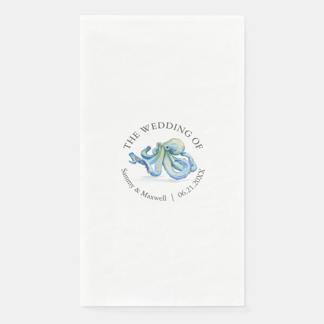 Hochzeitsfeiern mit Personalisiertem Octopus Beach Serviette (Vorderseite)