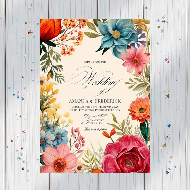 Hochzeitsfeiern mit QR-Code für Wasserfarben Einladung (Watercolor Floral Fiesta Wedding with QR Code Invitation)