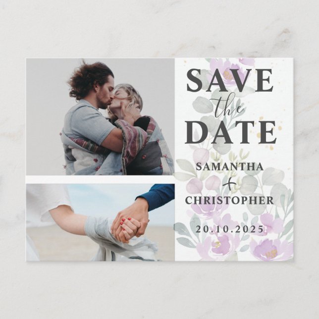 Hochzeitsfeiern mit Save the Date Rosa und Weiß de Ankündigungspostkarte (Vorderseite)