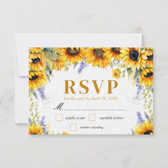 Hochzeitsfeiern mit Sonnenblumen und Lupinen RSVP Karte (Vorderseite)