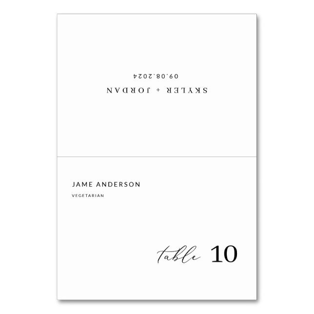 Hochzeitsfeiern mit Speisekarte und Platzkarte Tischnummer (Vorderseite)