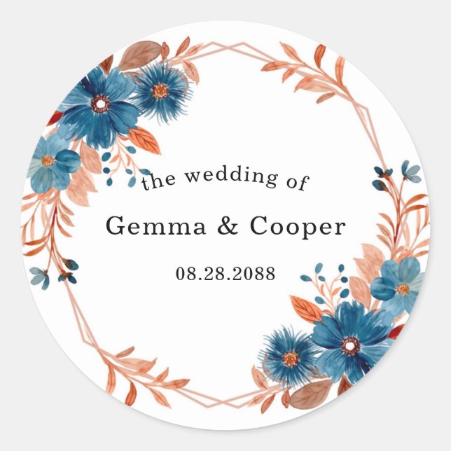 Hochzeitsfeiern mit Terracotta und Navy Blue Water Runder Aufkleber (Vorderseite)