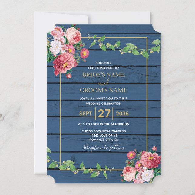 Hochzeitsfeiern mit Vintagem Rosenholz Einladung (Vorderseite)