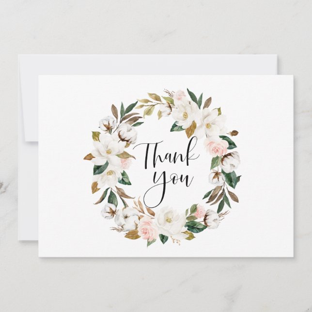 Hochzeitsfeiern mit Watercolor Magnolias und Cotto Dankeskarte (Vorderseite)
