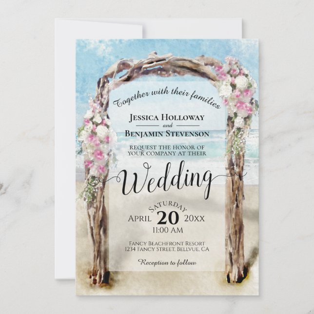 Hochzeitsfeiern mit weißem Rosenholz Einladung (Vorderseite)