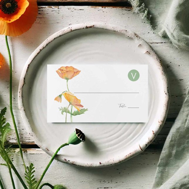 Hochzeitsfeiern Platzkarten Auswahl Blumenbeete Wa (wedding place cards watercolor orange poppy flower by Victoria Grigaliunas of Do Tell A Belle)