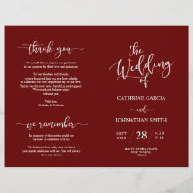 Hochzeitsfeierprogramm, elegantes Script Burgundy
