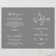 Hochzeitsfeierprogramm, Elegantes Script Gray
