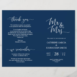 Hochzeitsfeierprogramm, Elegantes Skript Navy Blue