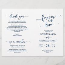 Hochzeitsfeierprogramm, Elegantes Skript Navy Blue