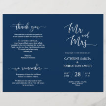 Hochzeitsfeierprogramm, Elegantes Skript Navy Blue