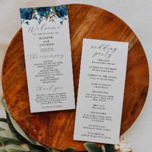 Hochzeitsfeierprogramm für Navy Blue Floral Programm