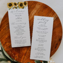 Hochzeitsfeierprogramm für Sonnenblumen