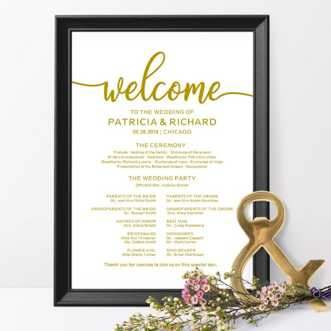 Hochzeitsfeierprogramm Goldkalligraphie Poster (Von Creator hochgeladen)