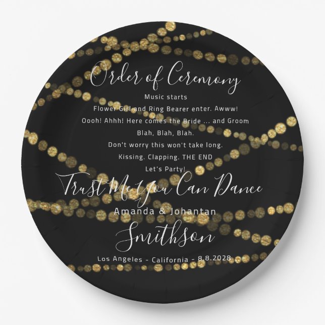 Hochzeitsfeiertag Funny Program Danke Gold Pappteller (Vorderseite)