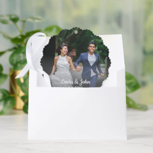 Hochzeitsfeiertag mit elegantem Drehbuch Foto Ornament Karte