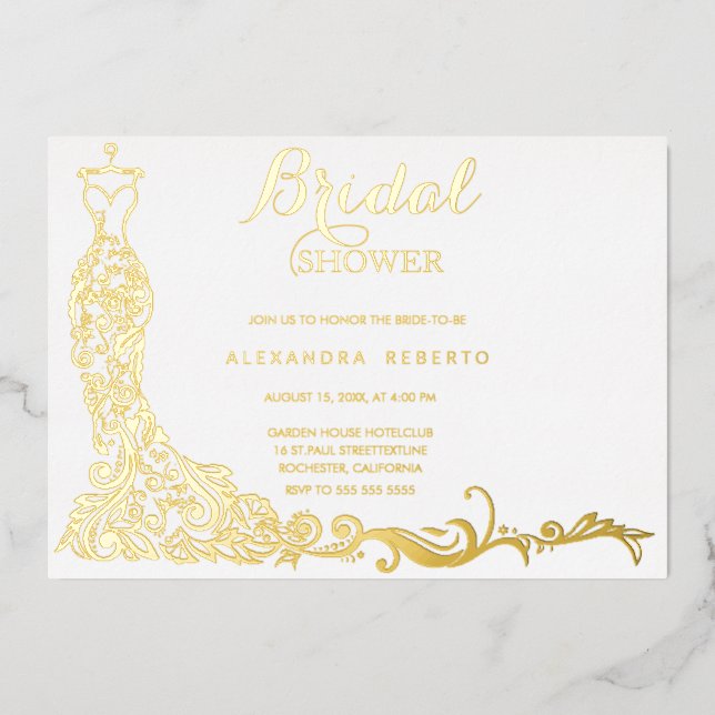 Hochzeitsfest mit Gold Foil Dress - Brautparty Folieneinladung (Vorderseite)