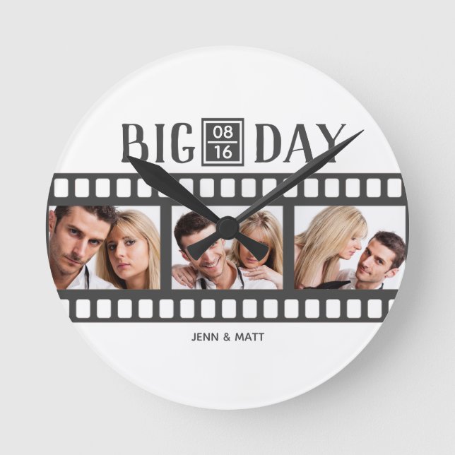 Hochzeitsfilm Hinzufügen von 3 Fotos Runde Wanduhr (Vorderseite)