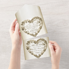 Hochzeitsflora Golden Verziert Heart Frame Elegant All In One Einladung