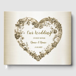 Hochzeitsflora Golden Verziert Heart Frame Elegant Gästebuch