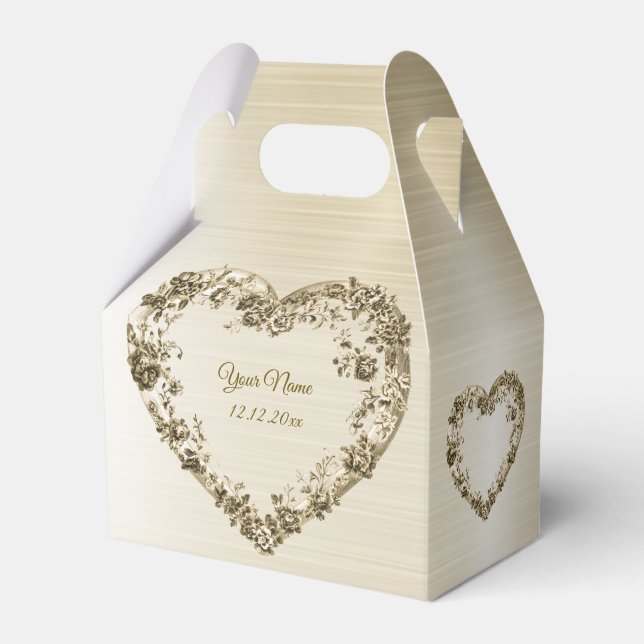 Hochzeitsflora Golden Verziert Heart Frame Elegant Geschenkschachtel (Vorderseite)