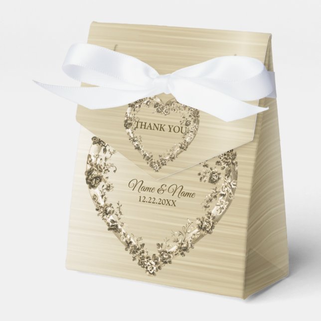 Hochzeitsflora Golden Verziert Heart Frame Elegant Geschenkschachtel (Vorderseite)