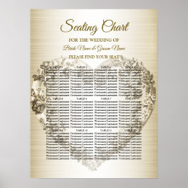 Hochzeitsflora Golden Verziert Heart Frame Elegant Poster