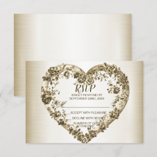 Hochzeitsflora Golden Verziert Heart Frame Elegant RSVP Karte