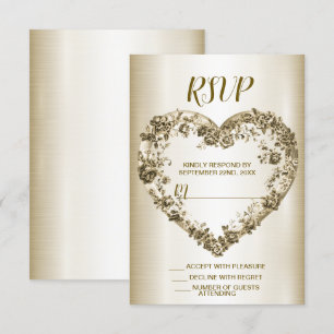 Hochzeitsflora Golden Verziert Heart Frame Elegant RSVP Karte