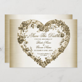 Hochzeitsflora Golden Verziert Heart Frame Elegant Save The Date