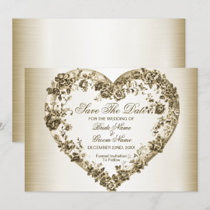 Hochzeitsflora Golden Verziert Heart Frame Elegant Save The Date