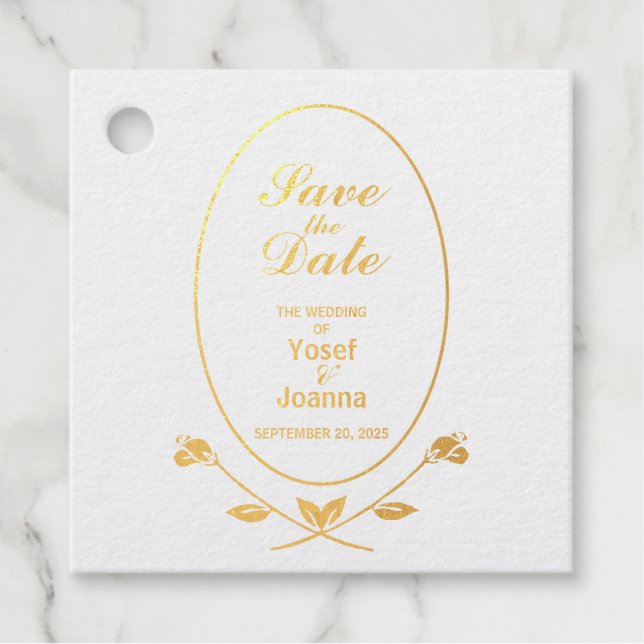Hochzeitsfoil Save the Date Geschenkanhänger (Vorderseite)
