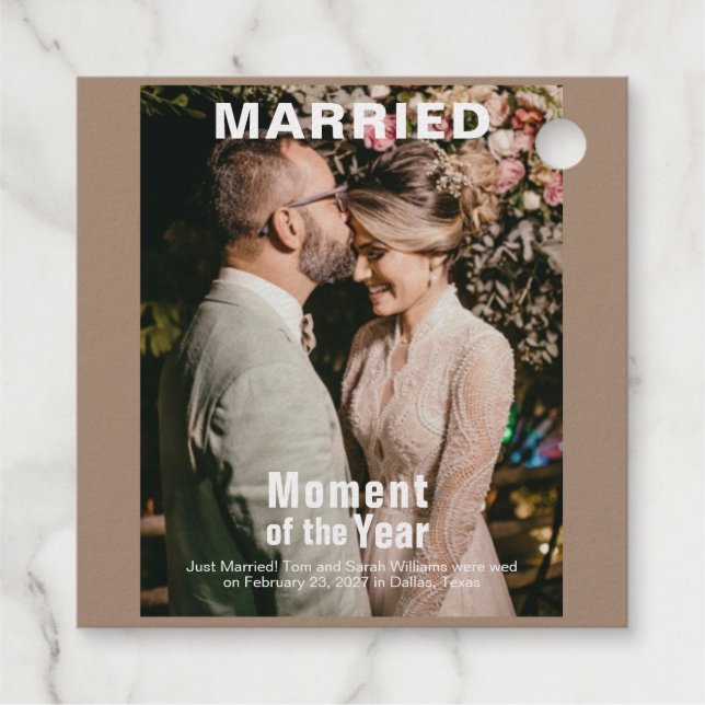 Hochzeitsfolie Foto-Bevorzugung-Tag Geschenkanhänger (Rückseite)