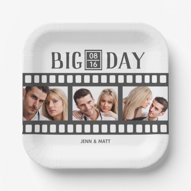 Hochzeitsfolienplatte 3 Fotos hinzufügen Pappteller (Vorderseite)