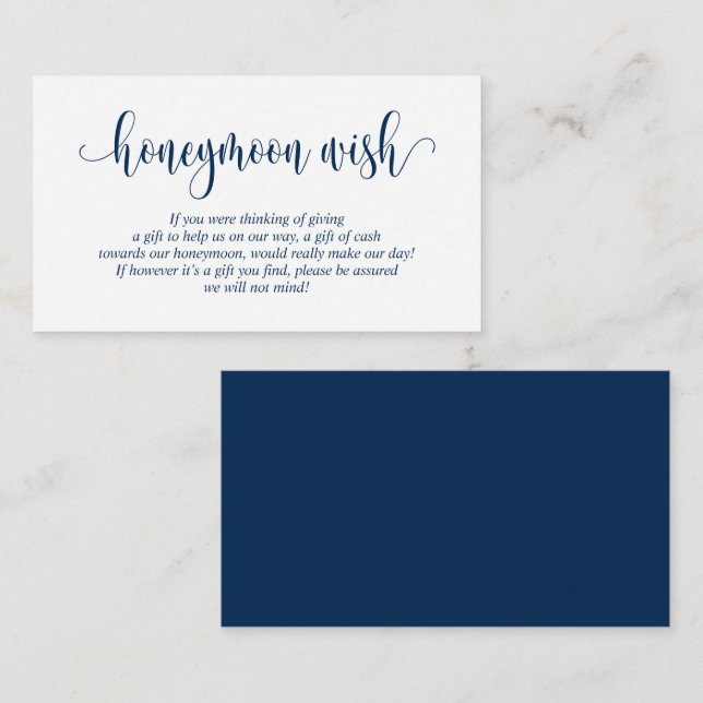Hochzeitsfond oder Wunsch, Moderne Marine Blue Begleitkarte (Vorne/Hinten)