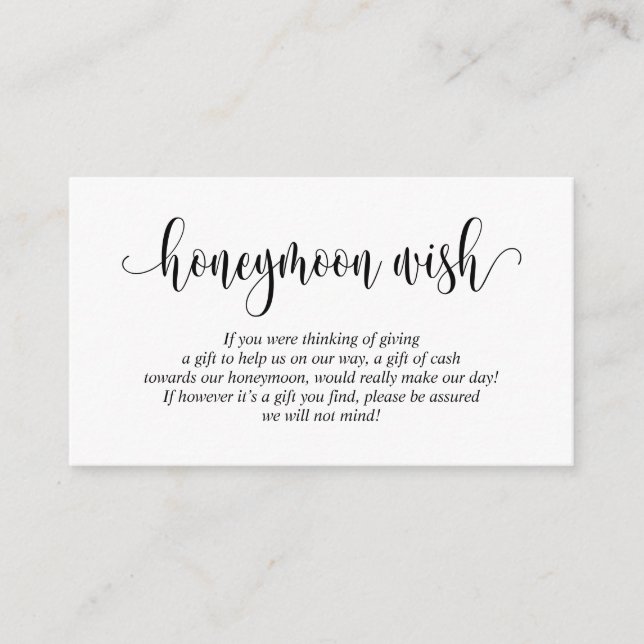 Hochzeitsfond oder Wunsch, moderne Schrift Begleitkarte (Vorderseite)