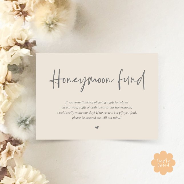 Hochzeitsfonds Flitterwochen Begleitkarte (Wedding Honeymoon Wish Fund Cash Enclosure Card in Cream Grey)