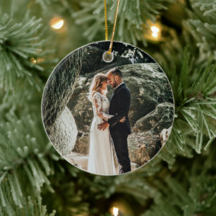 Hochzeitsfoto 1. Weihnachten als Ehemann Ehefrau Keramik Ornament