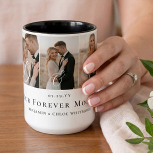 Hochzeitsfoto-Collage-Andenken-Monogramm Zweifarbige Tasse