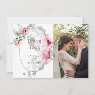 Hochzeitsfoto Danke   Aquarell Rosa Klatschmohn