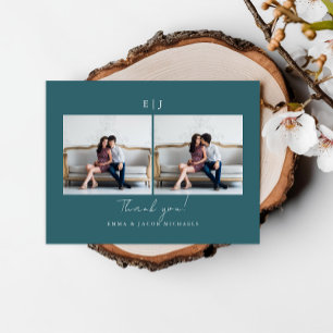 Hochzeitsfoto Dankeschön in Teal Monogramm Postkarte